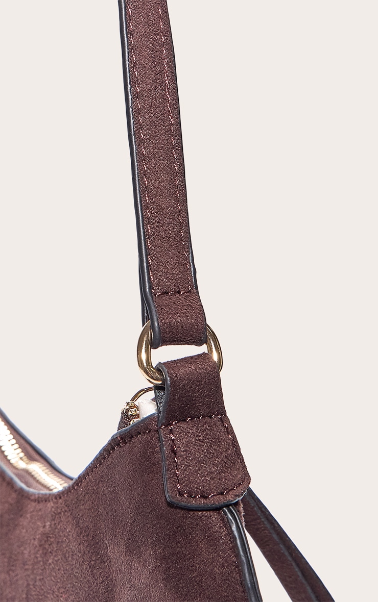  Chocolate Faux Suede Baguette Shoulder Bag image 4