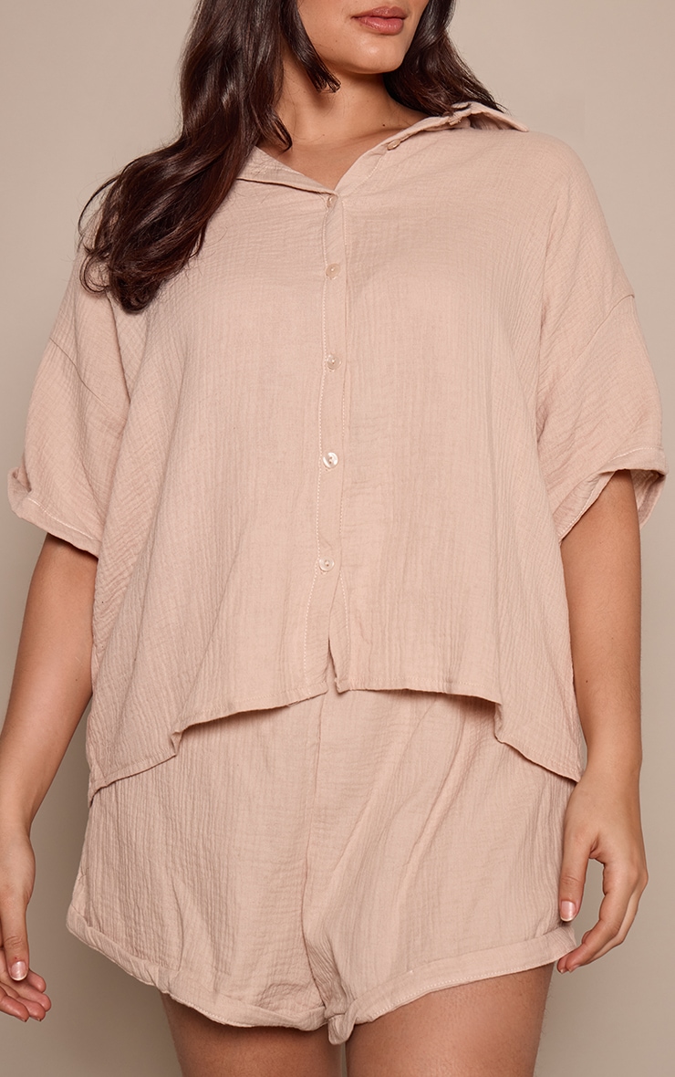 Plus Stone Woven Textured Floaty Shorts image 2