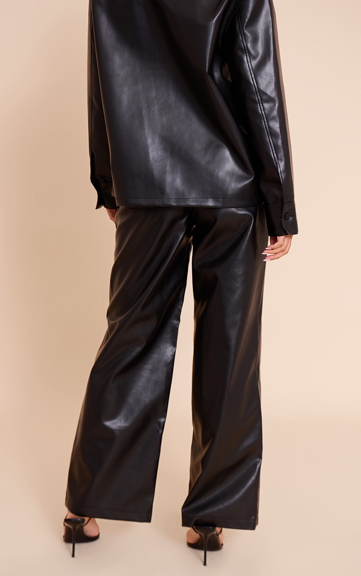 Black Straight Leg Faux Leather Pants image 3