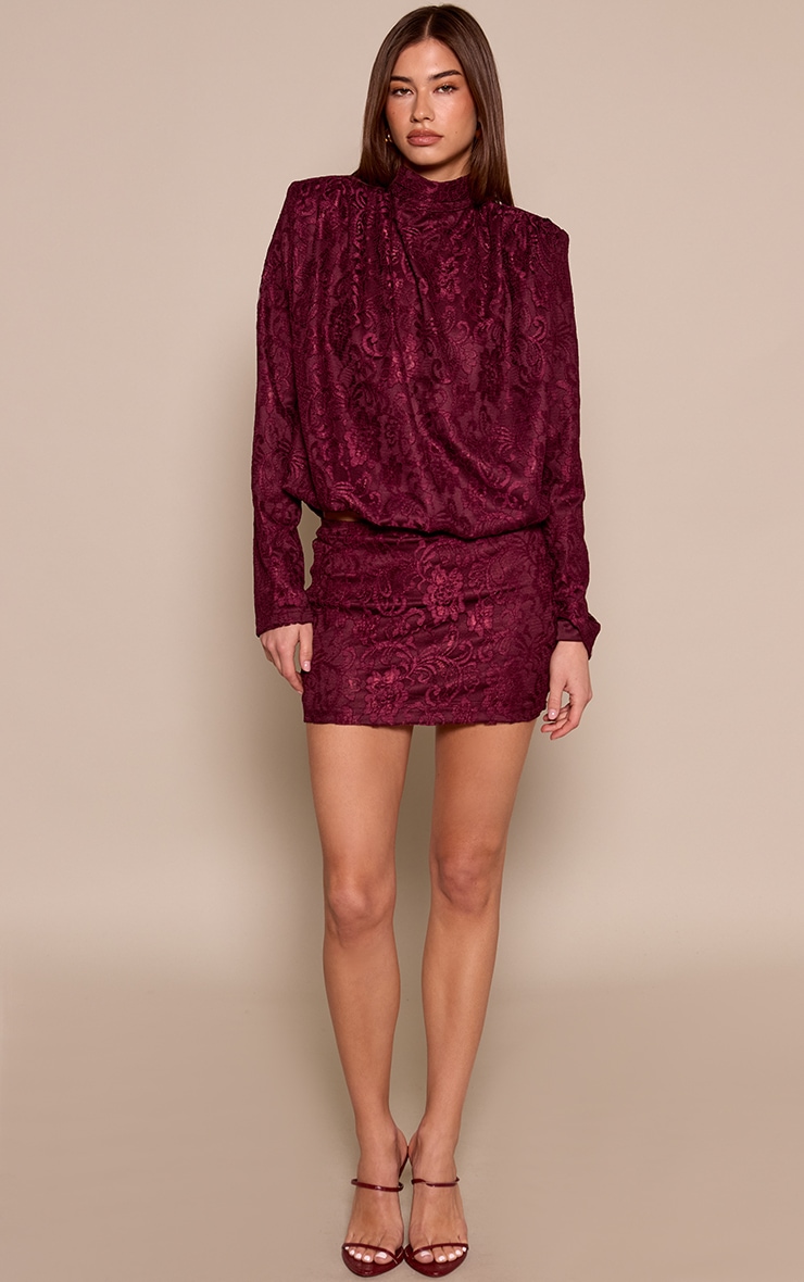 Wine Lace Shoulder Pad Draped Top image 3