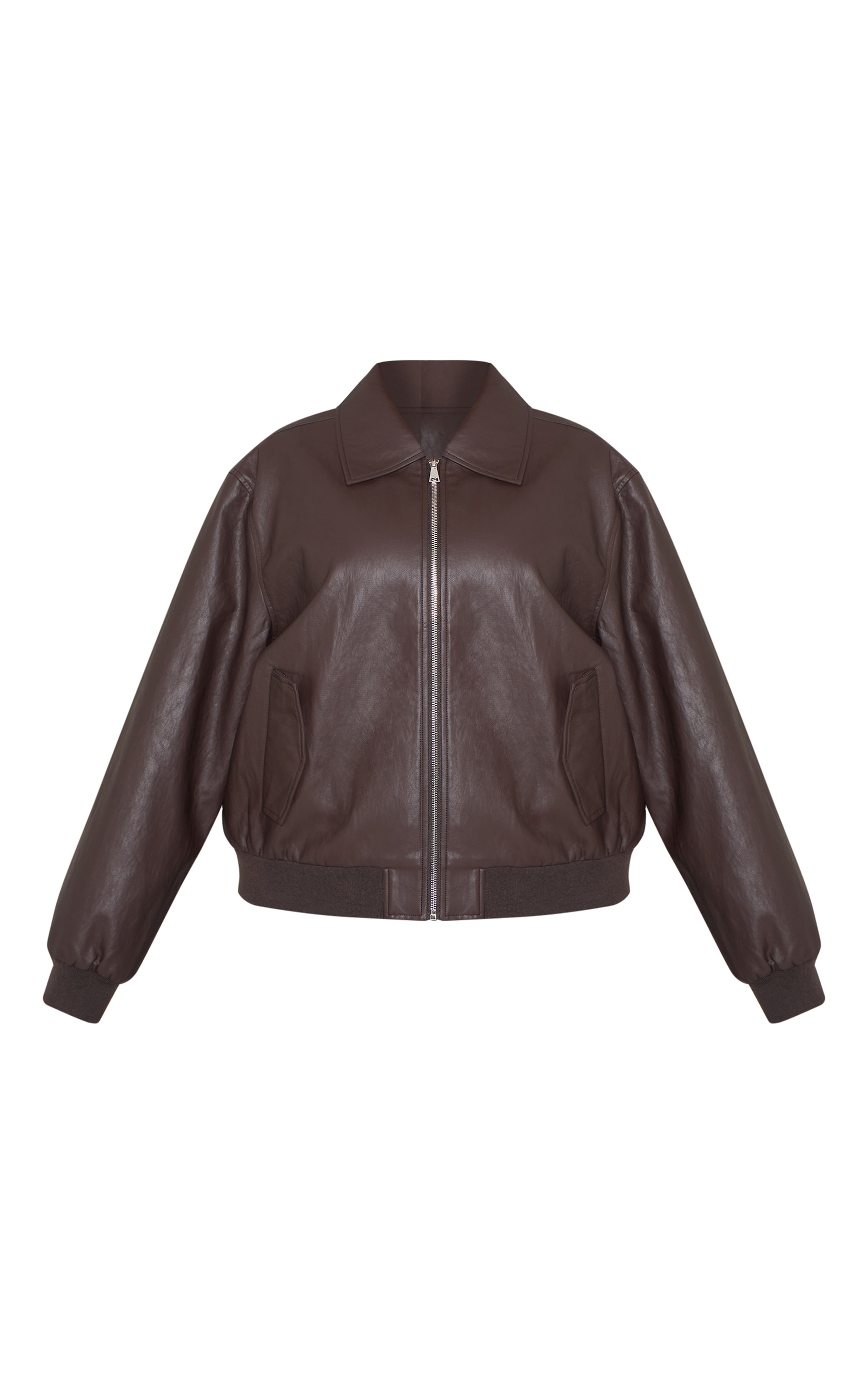 Plus Dark Chocolate Faux Leather Bomber Jacket image 5