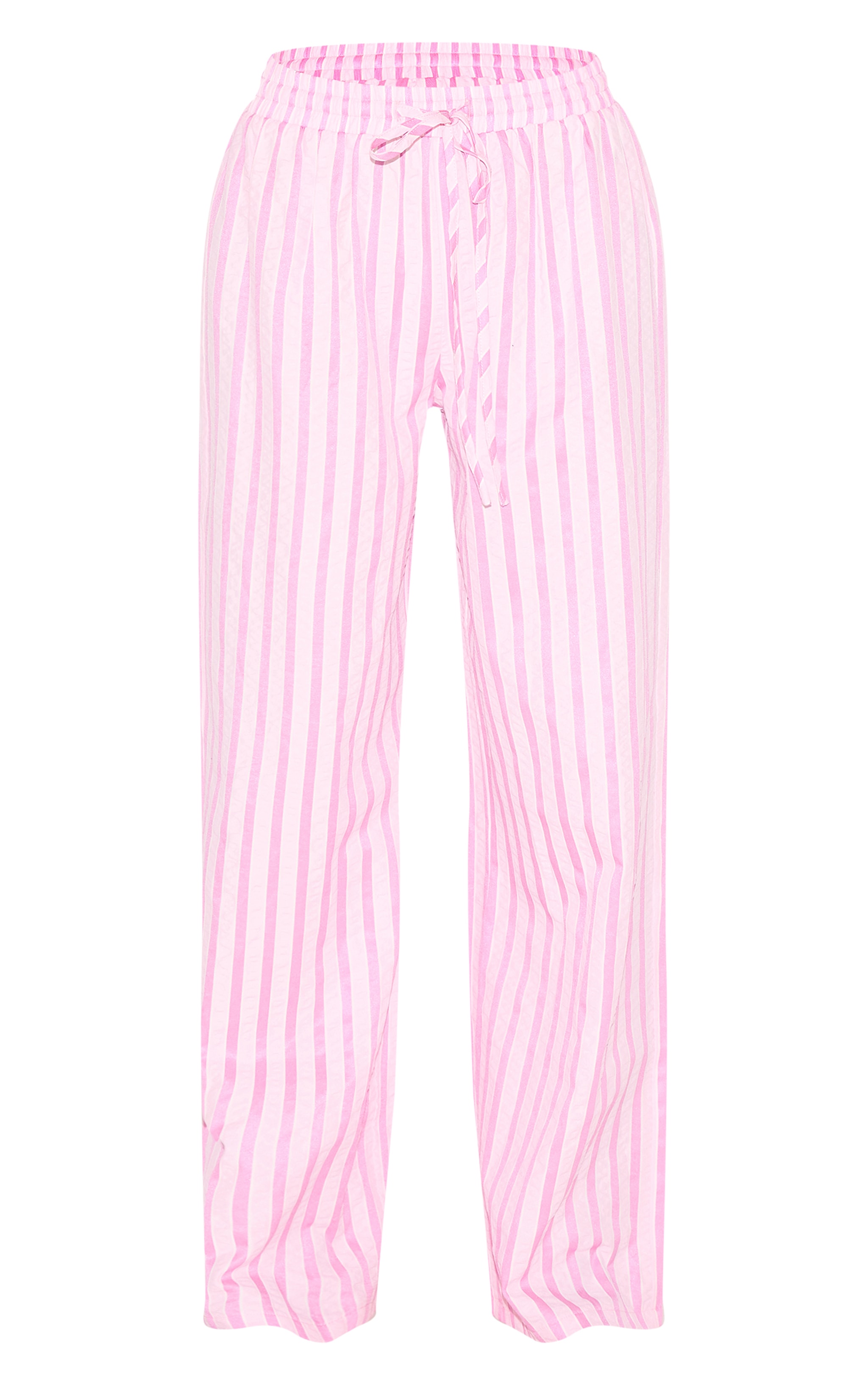 Pink Striped Textured Tie Drawstring Wide Leg Pants image 5