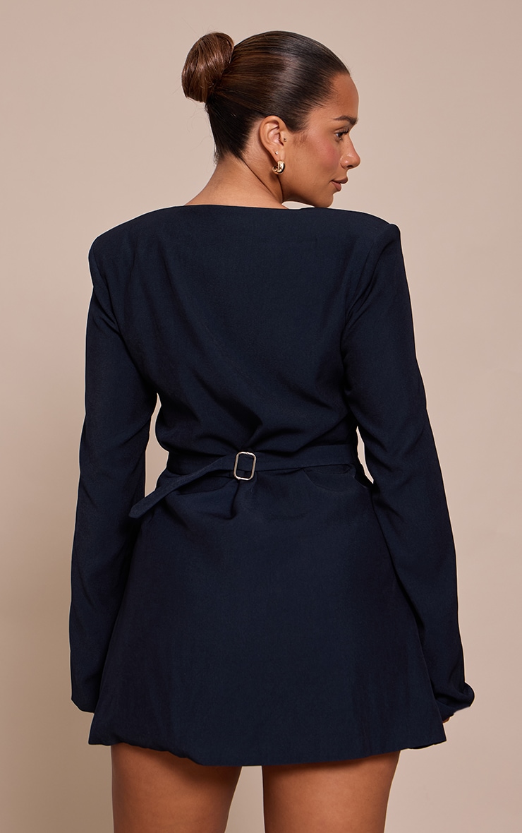 Shape NAVY Tailored Square Neck Hammered Button Mini Dress image 2