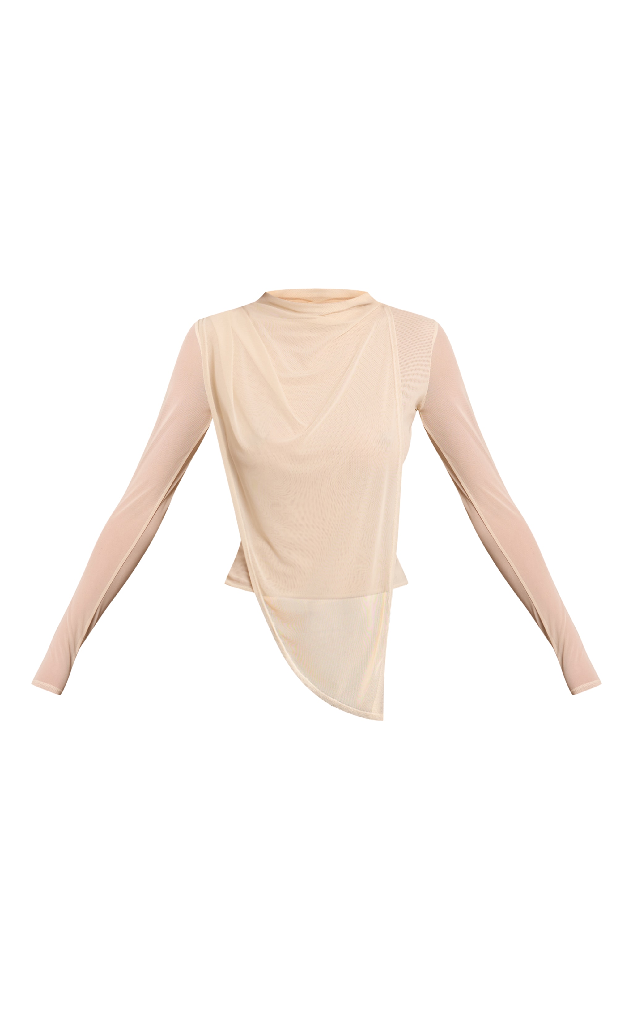 Cream High Neck Mesh Drapey Long Sleeve Top image 5