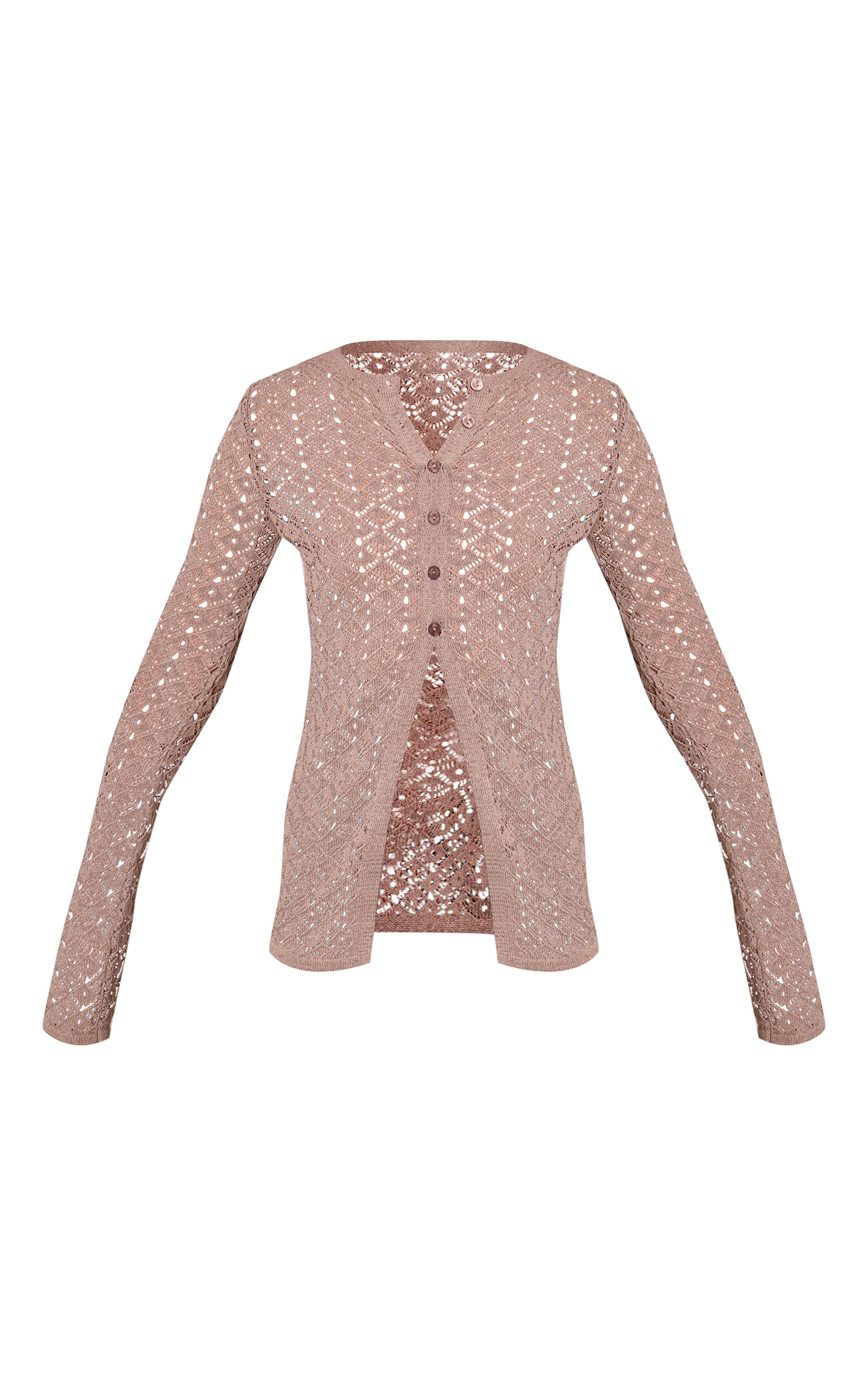 Taupe Crochet Knit Long Sleeve Cardigan image 5