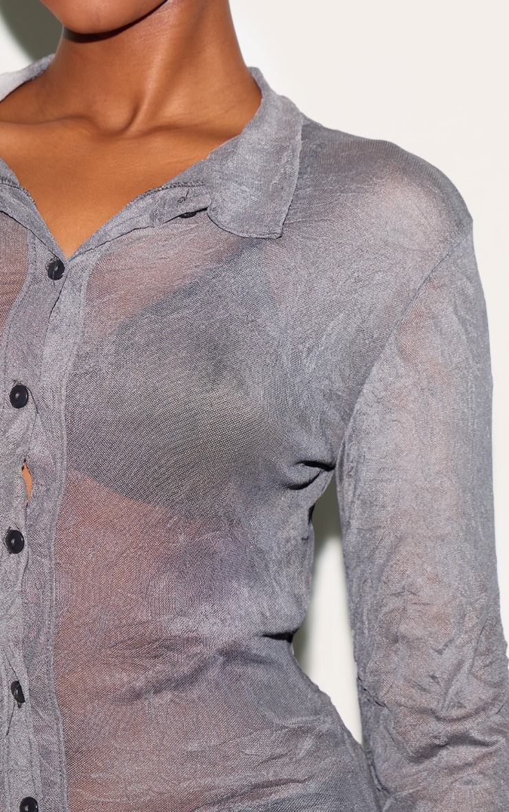 Charcoal Crushed Mesh Long Sleeve Fitted Shirt image 4
