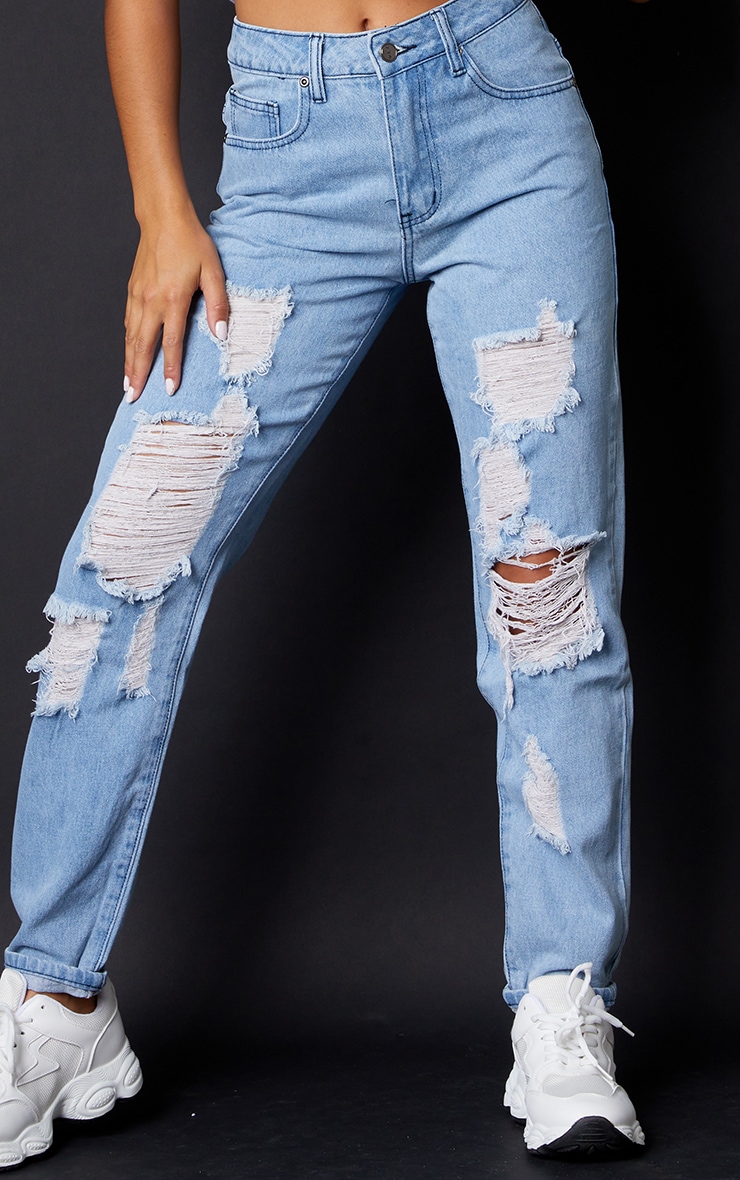 Petite Mid Wash Ripped Jeans image 4