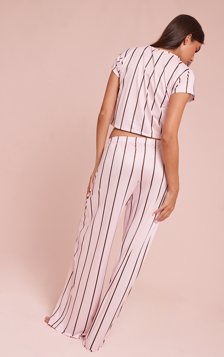 Pink & Brown Stripe Short Sleeve and Wide Leg Pant PJ Set image 2