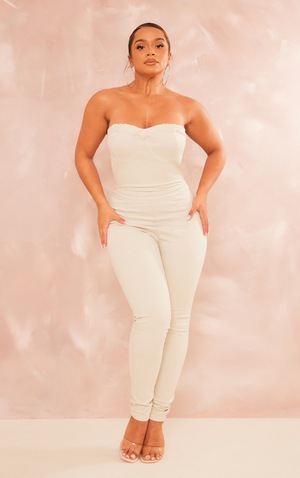 Shape Mid Blue Wash Cup Tie Back Denim Jumpsuit | PrettyLittleThing