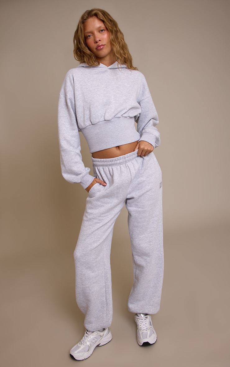 PLT Ash Grey Tab Cinched Waist Crop Hoodie image 3