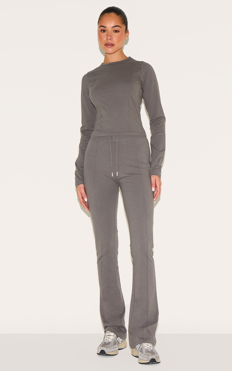 Charcoal Cotton Seam Detail Long Sleeve Top image 3
