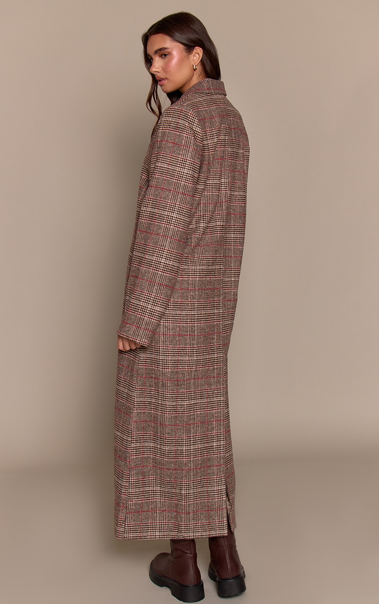 Brown Tartan Wool Look Coat image 2