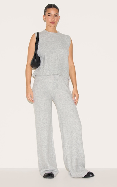 Pantalon large en maille tricot douce gris cendré chiné