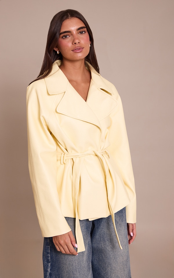 Buttercream PU Belted Jacket
