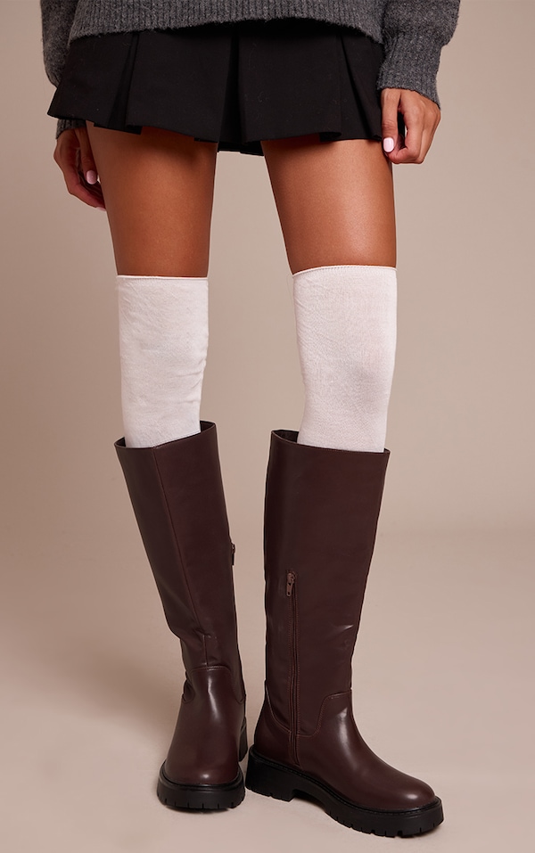 Cream Ribbed Over The Knee Socks