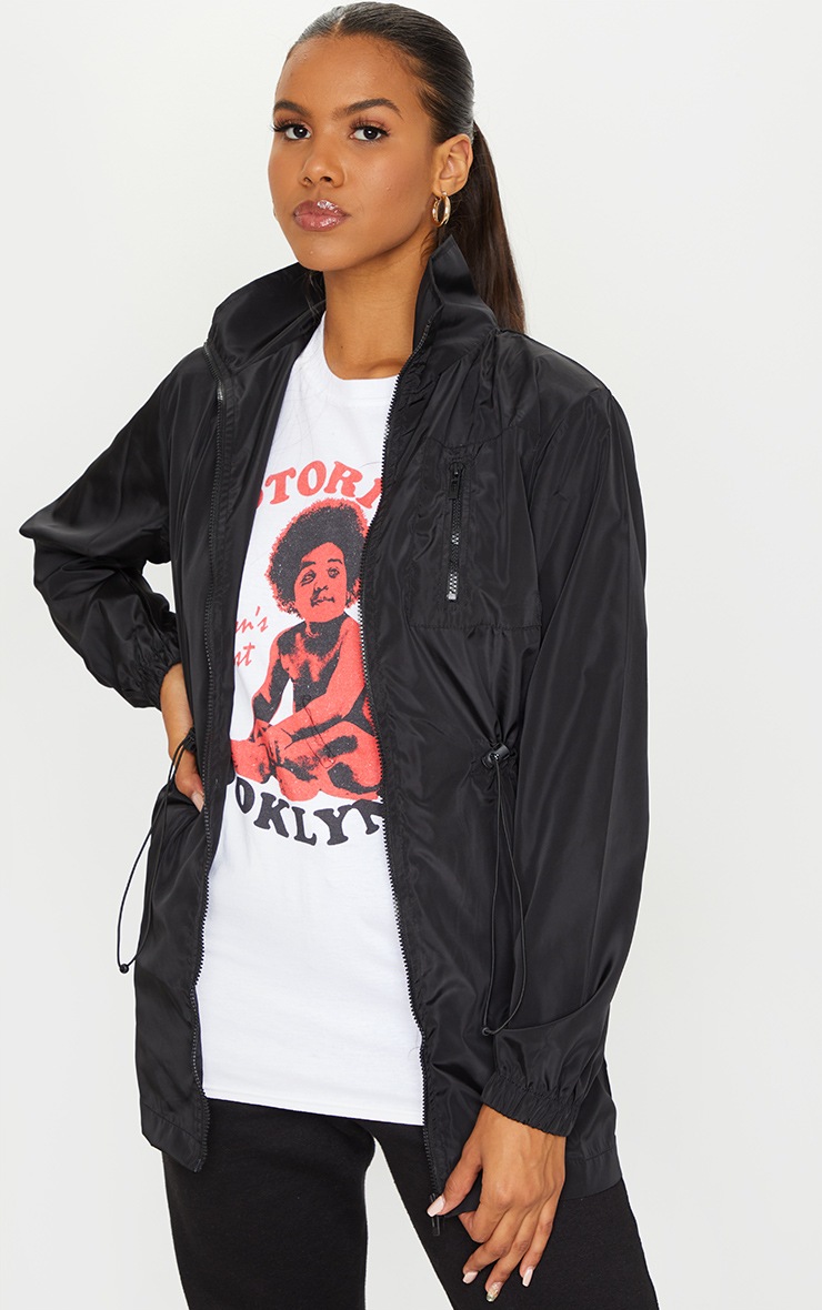 Black Nylon Toggle Waist Longline Mac