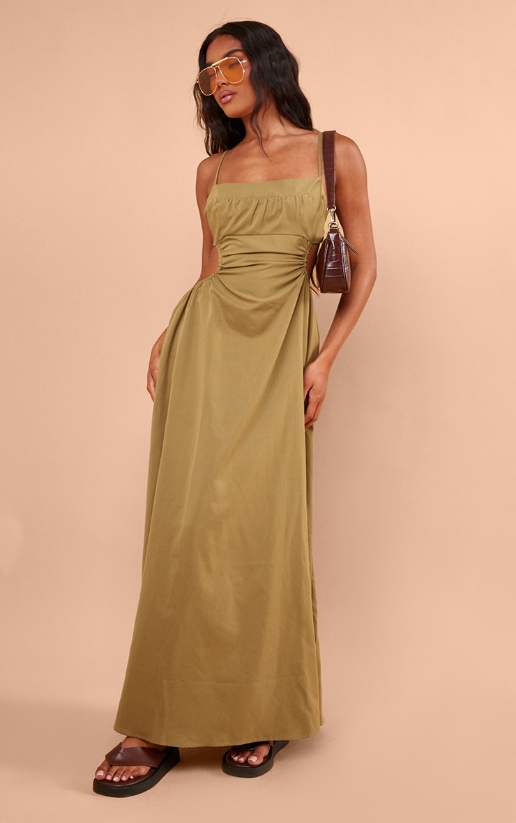 Olive Cut Out Back Maxi Dress image 3