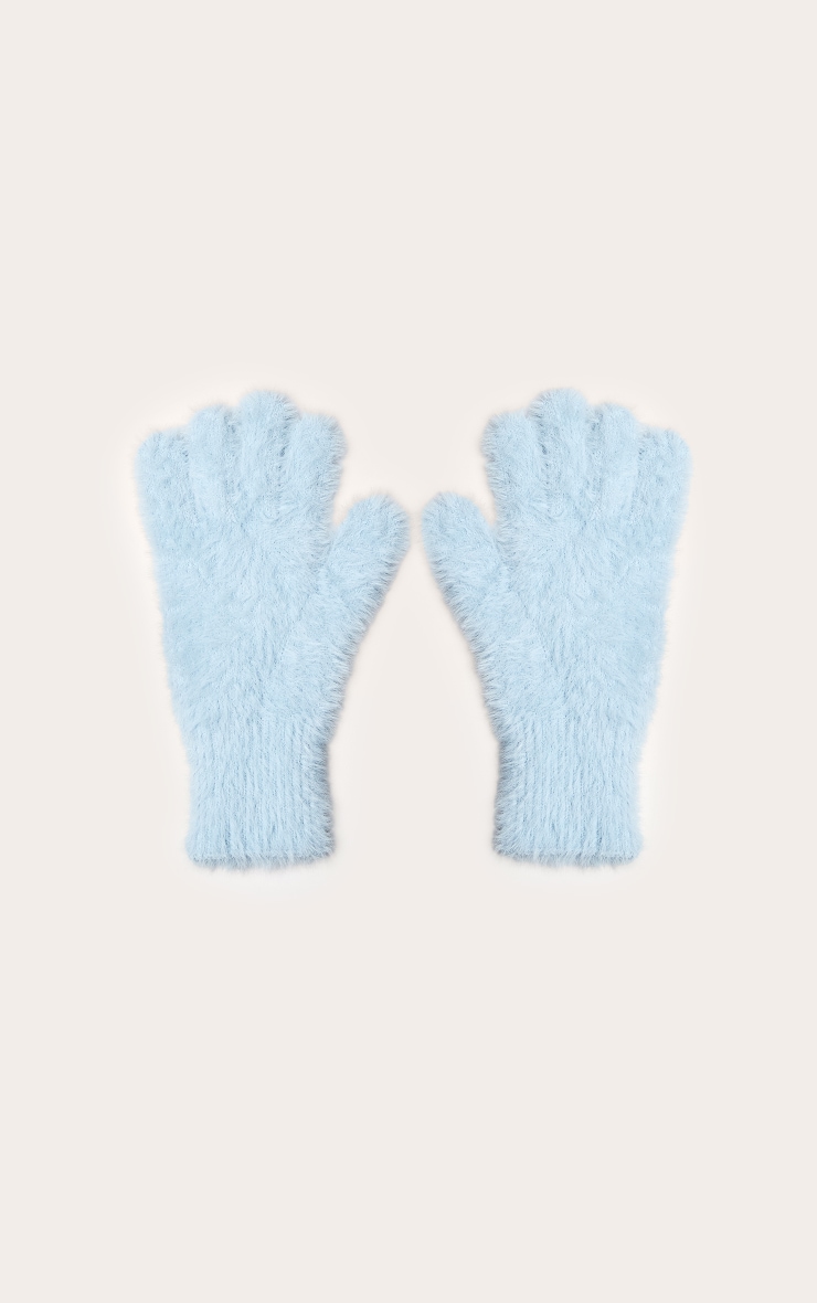 Powder Blue Eyelash Knit Gloves image 2
