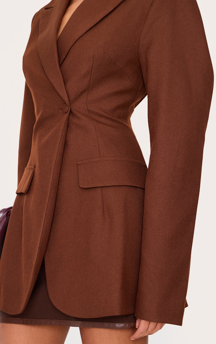 Chocolate Drop Shoulder Cinch Waist Extreme Oversized Blazer image 4