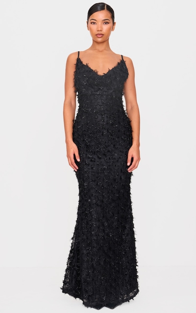 Black Textured Cowl Neck Maxi Dress