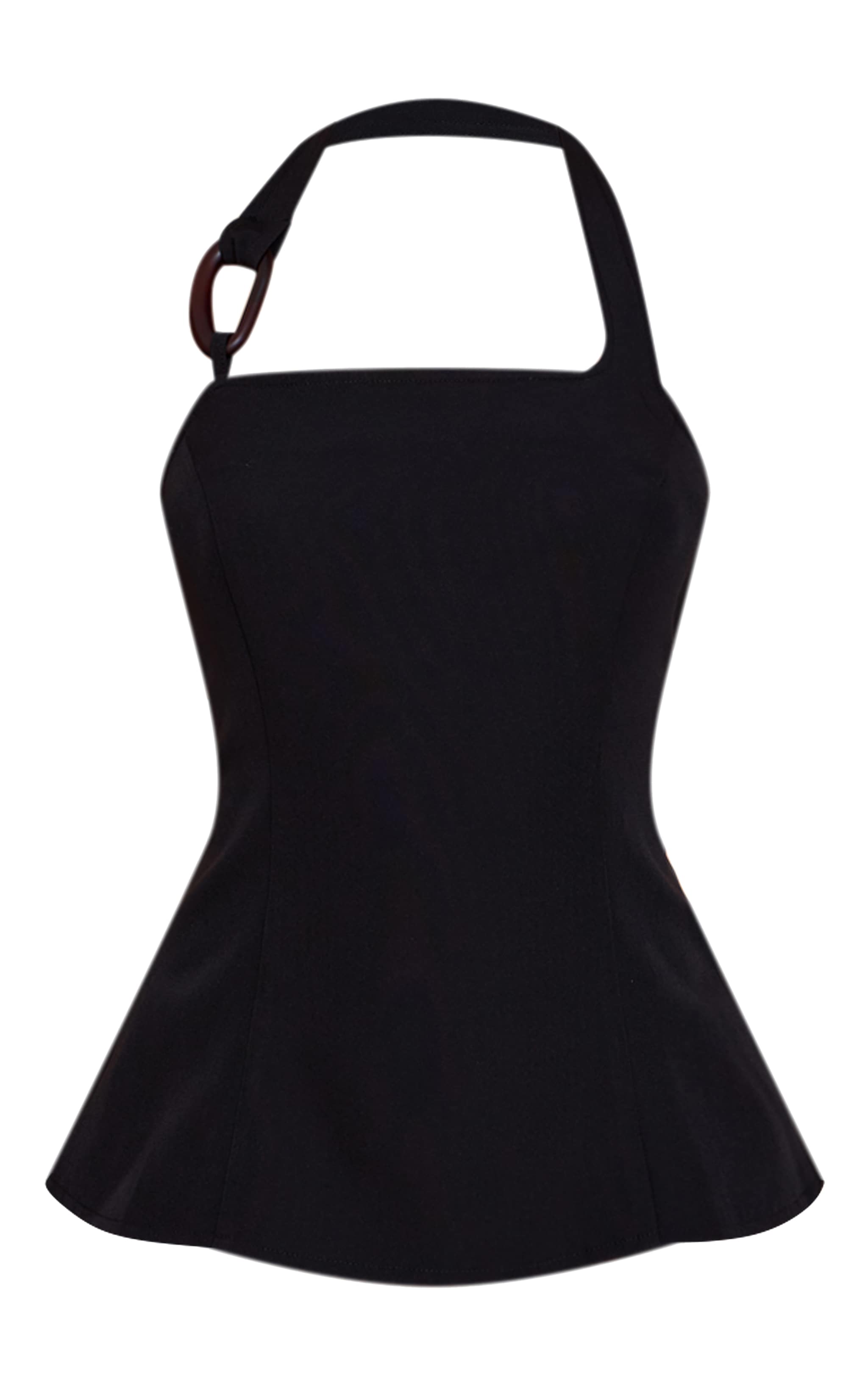 Black Woven Halterneck Trim Detail Top image 5