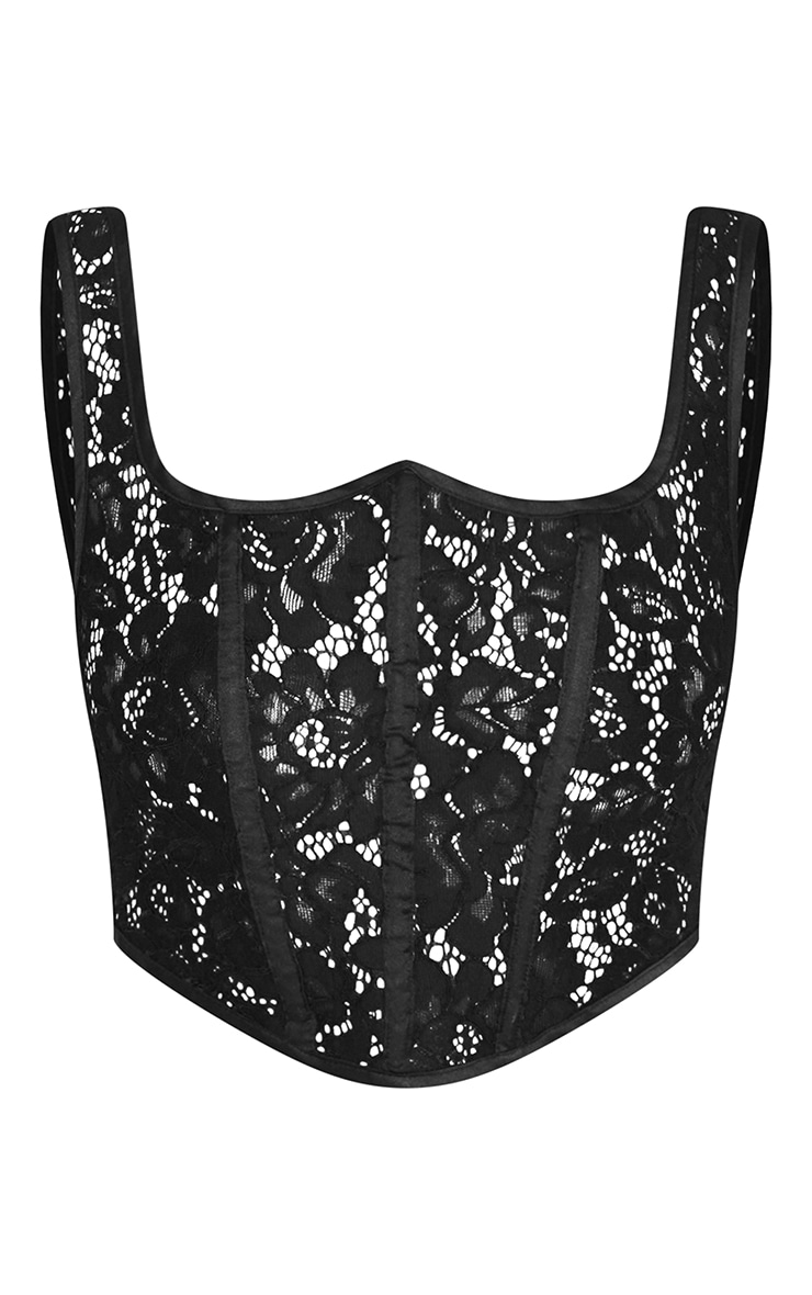 Black Lace Pointed Bust Crop Top image 5