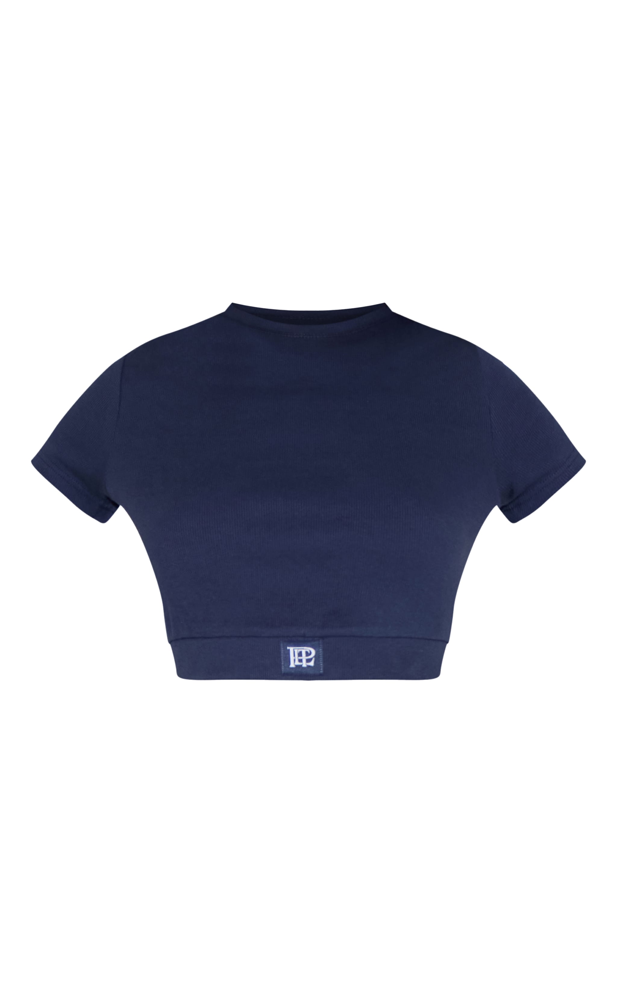 PrettyLittleThing Navy Sleep Tonal Satin Emblem Crop Top image 5