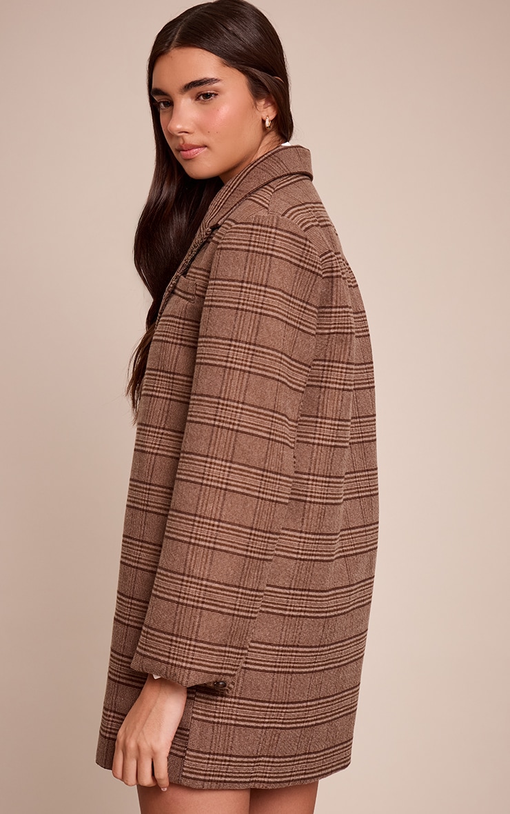 Brown Check Oversized Structured Blazer Dress image 2