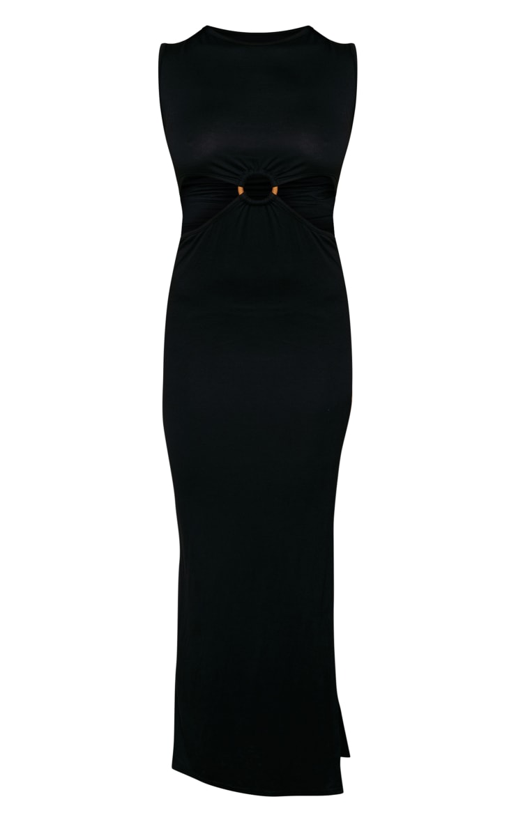 Robe longue en jersey noir à anneau PrettyLittleThing FR