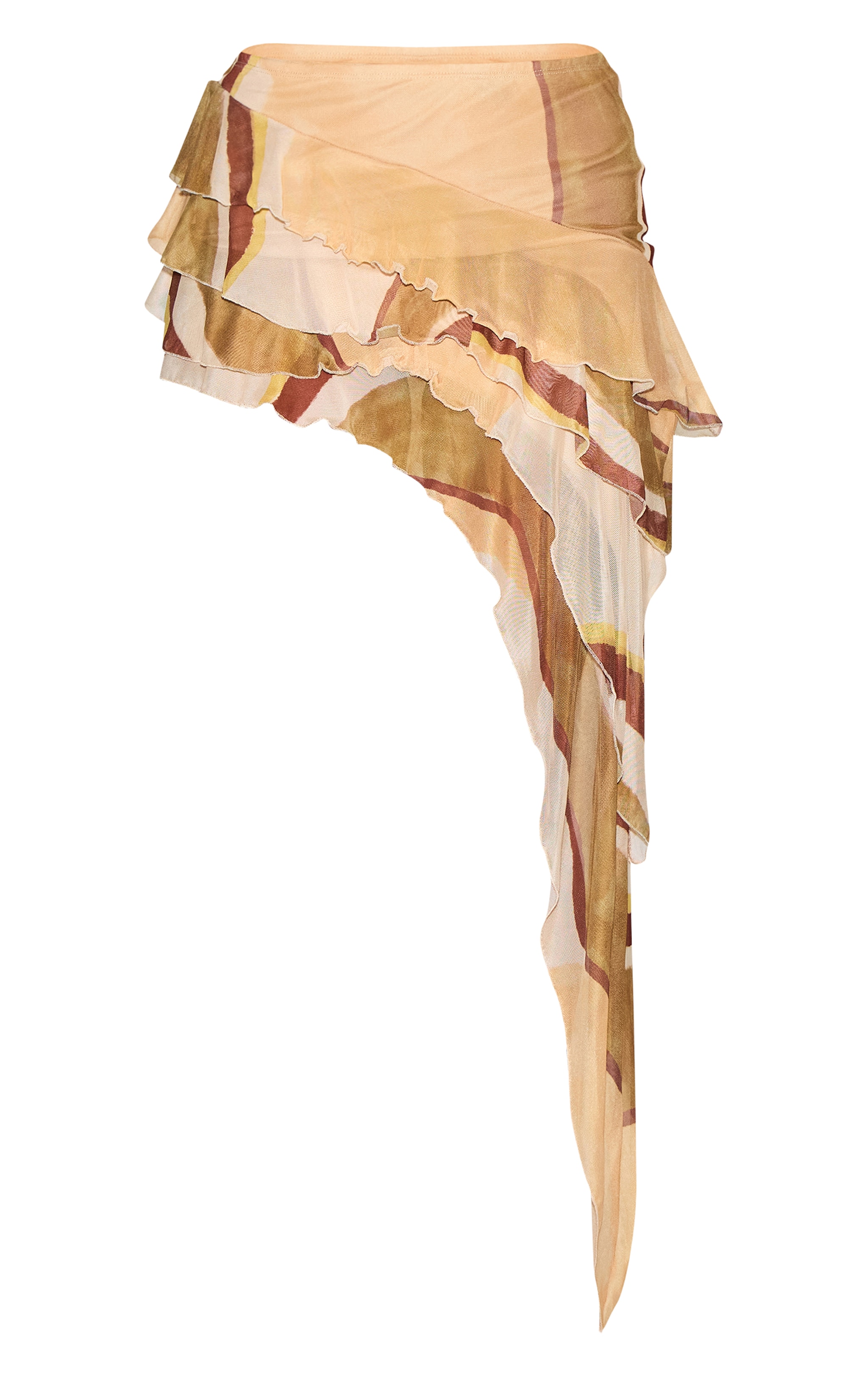Olive Abstract Mesh Rara Asymmetric Midaxi Skirt | Bottoms