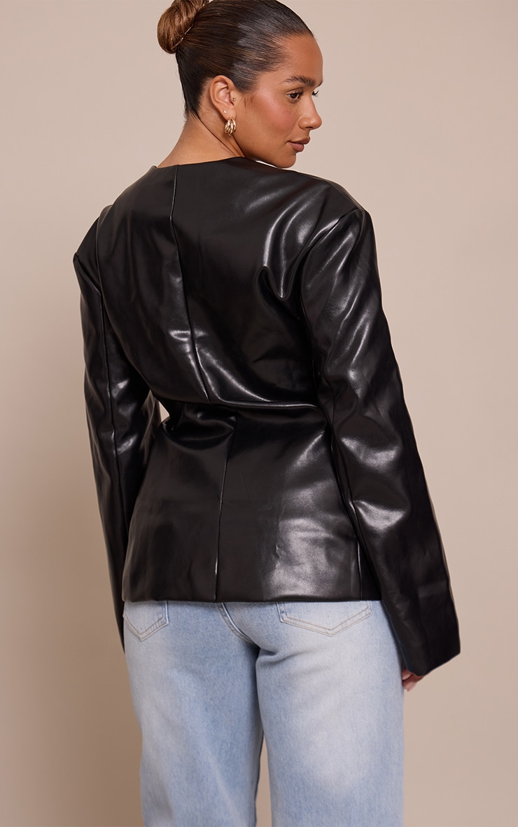 Shape Black Faux Leather Ruched Front Blazer image 2