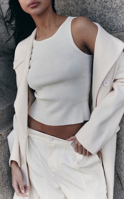 Cream Fine Knit Racer Neck Top