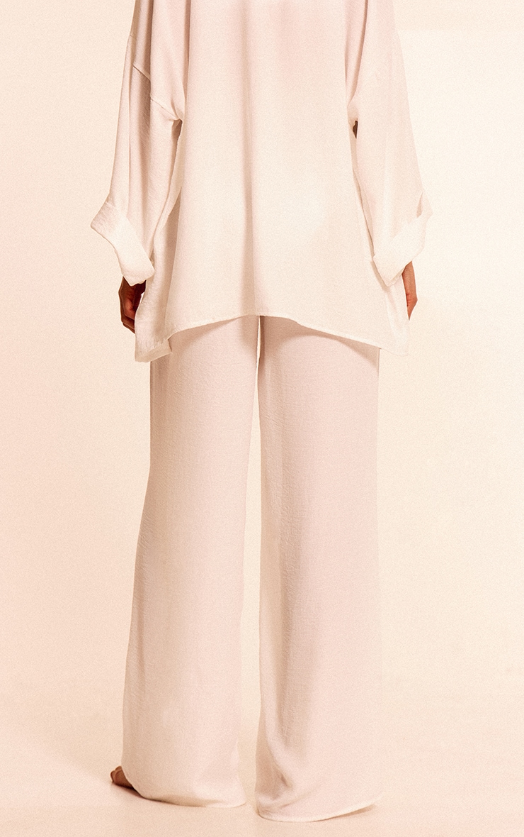 White Linen Look Drawstring Beach Pants image 3