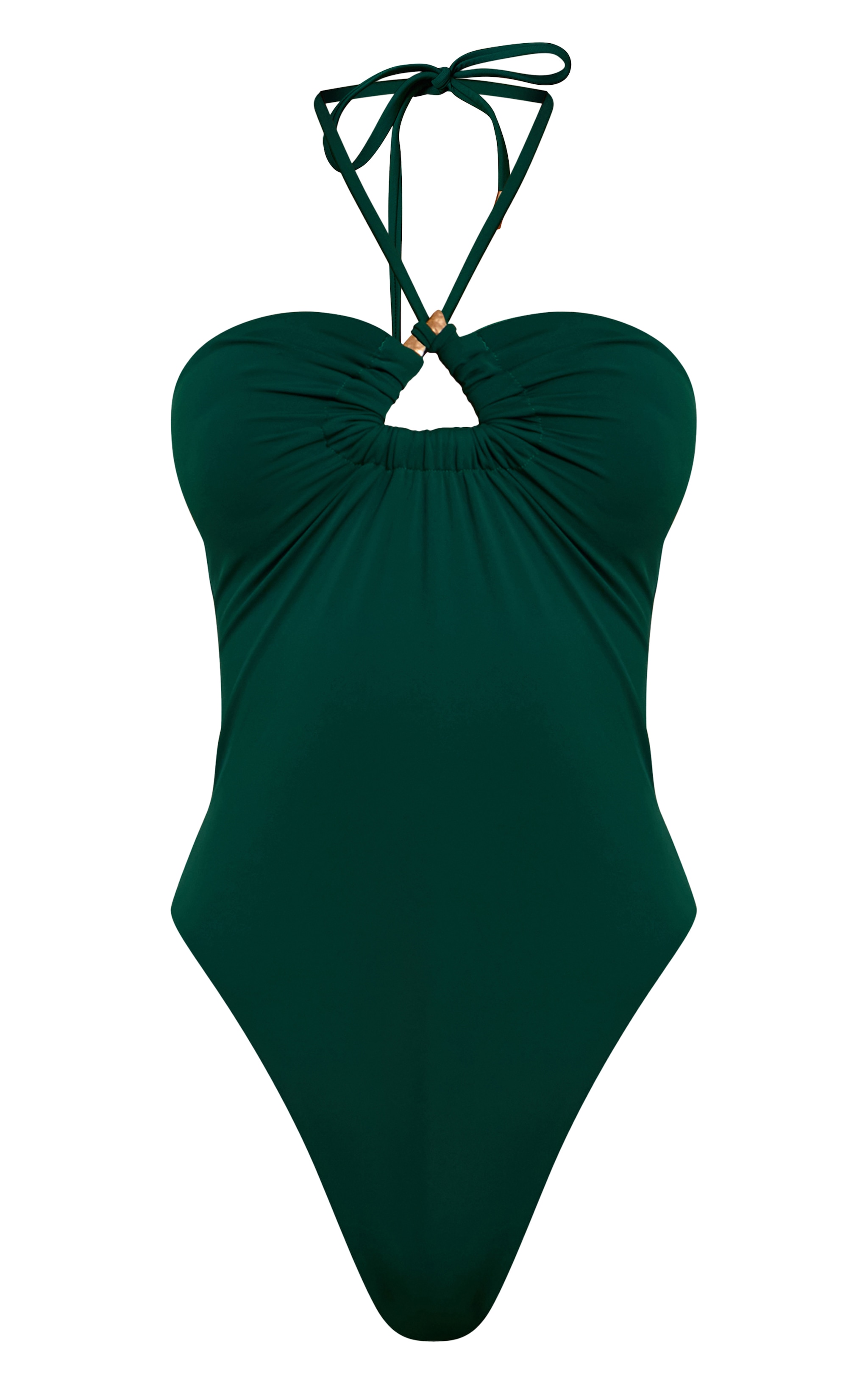 Emerald Green Triangle Trim Halter Neck Swimsuit image 5