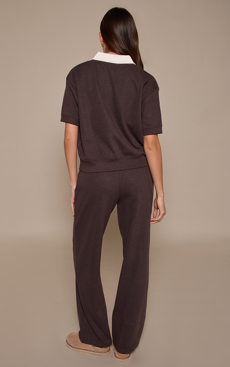 Brown Rib Thin Waistband Pants image 3