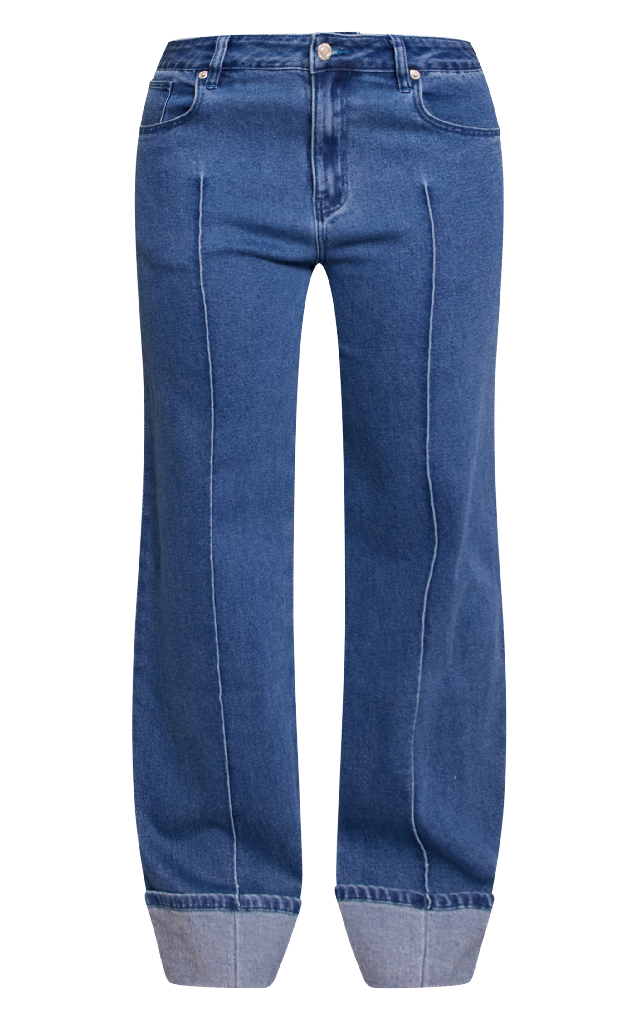 Shape Dark Blue Highwaisted Stretch Denim Pintuck Turn Up Hem Wide Leg Jeans image 5