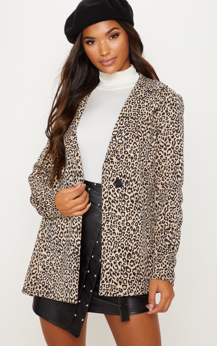 Brown Leopard Boyfriend Blazer