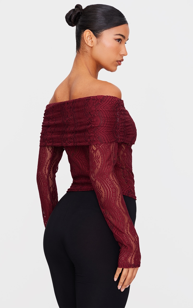 Burgundy Textured Extreme Fold Over Long Sleeve Top image 2