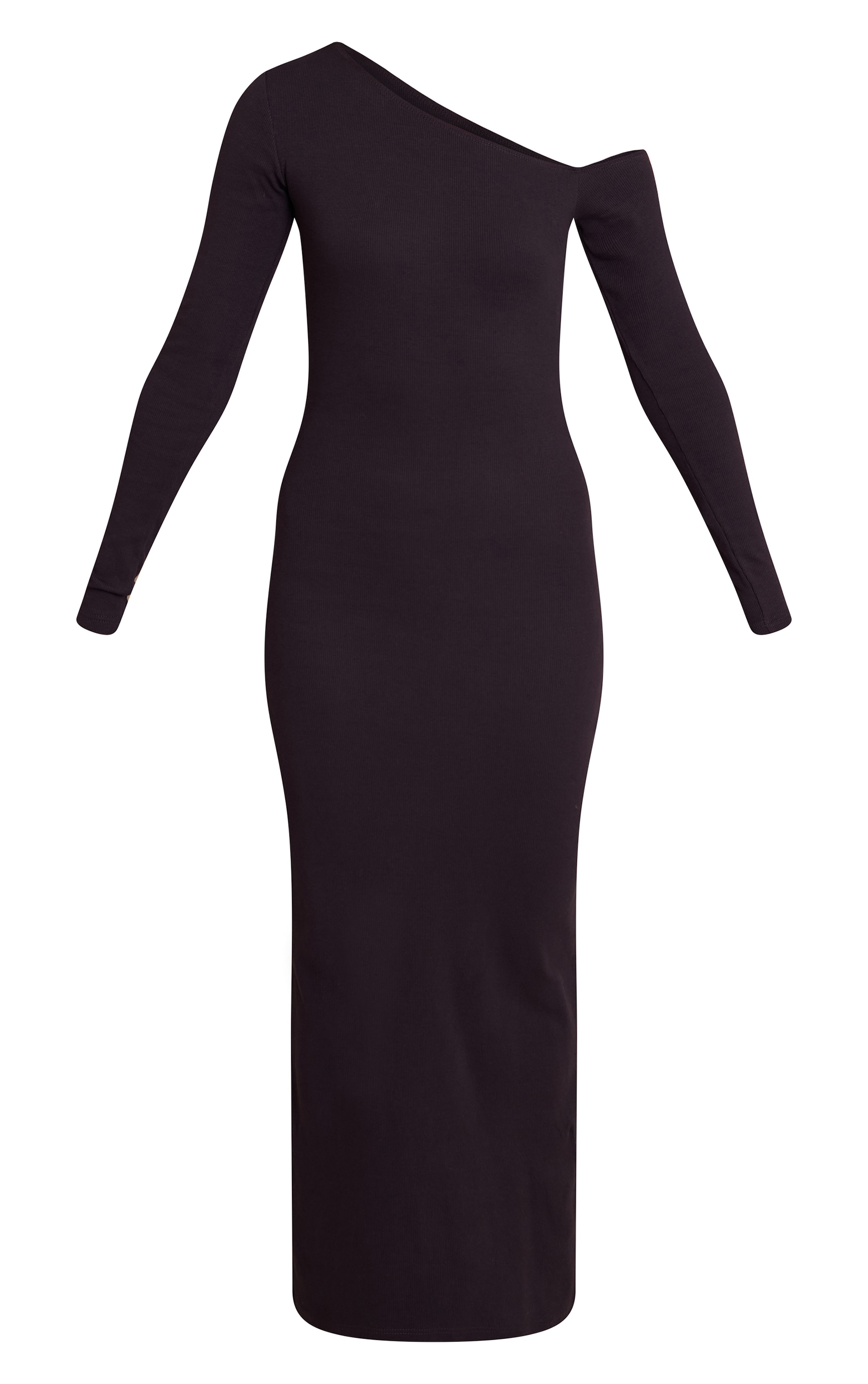Robe longue asymétrique côtelée gris anthracite à manches longues image 5
