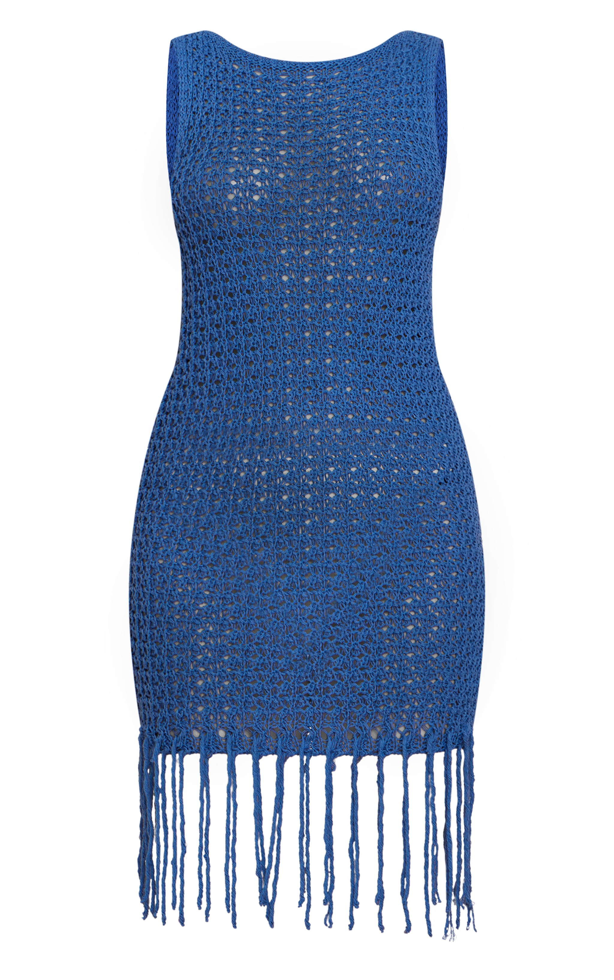 Powder Blue Crochet Boat Neck Tassel Mini Dress image 5