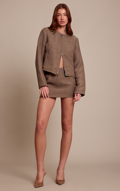 Mini-jupe bouclée gris champignon à taille mi-haute