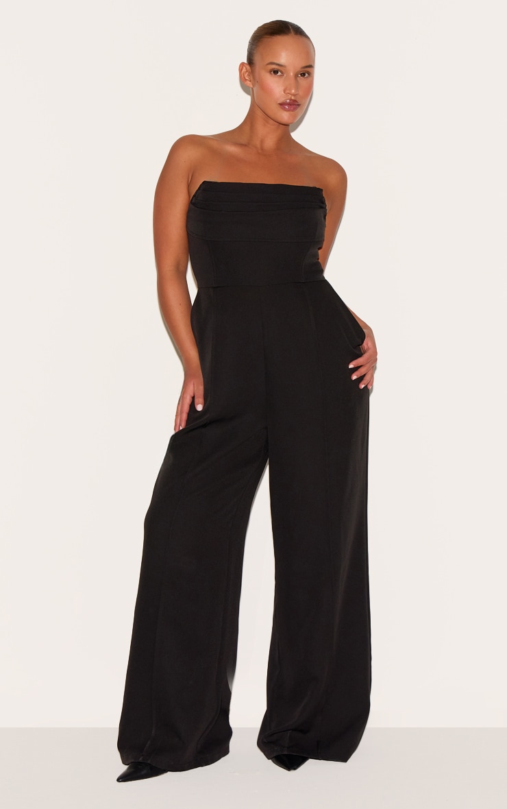 Plus Black Bandeau Cowl Neck Pocket Detail Jumpsuit image 1