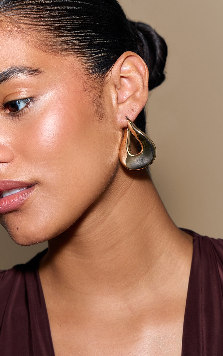 Gold Thick Abstract Twist Hoop Earrings image 1