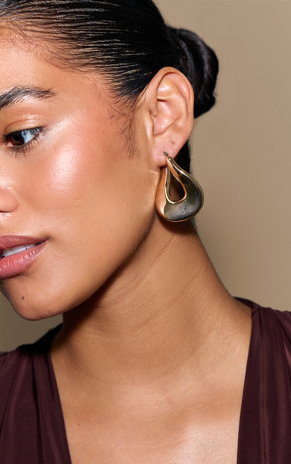 Gold Thick Abstract Twist Hoop Earrings