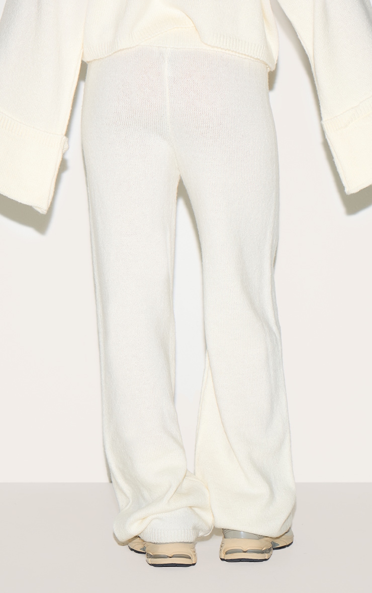 Petite Cream Knitted Fold Over Flare Pants image 3