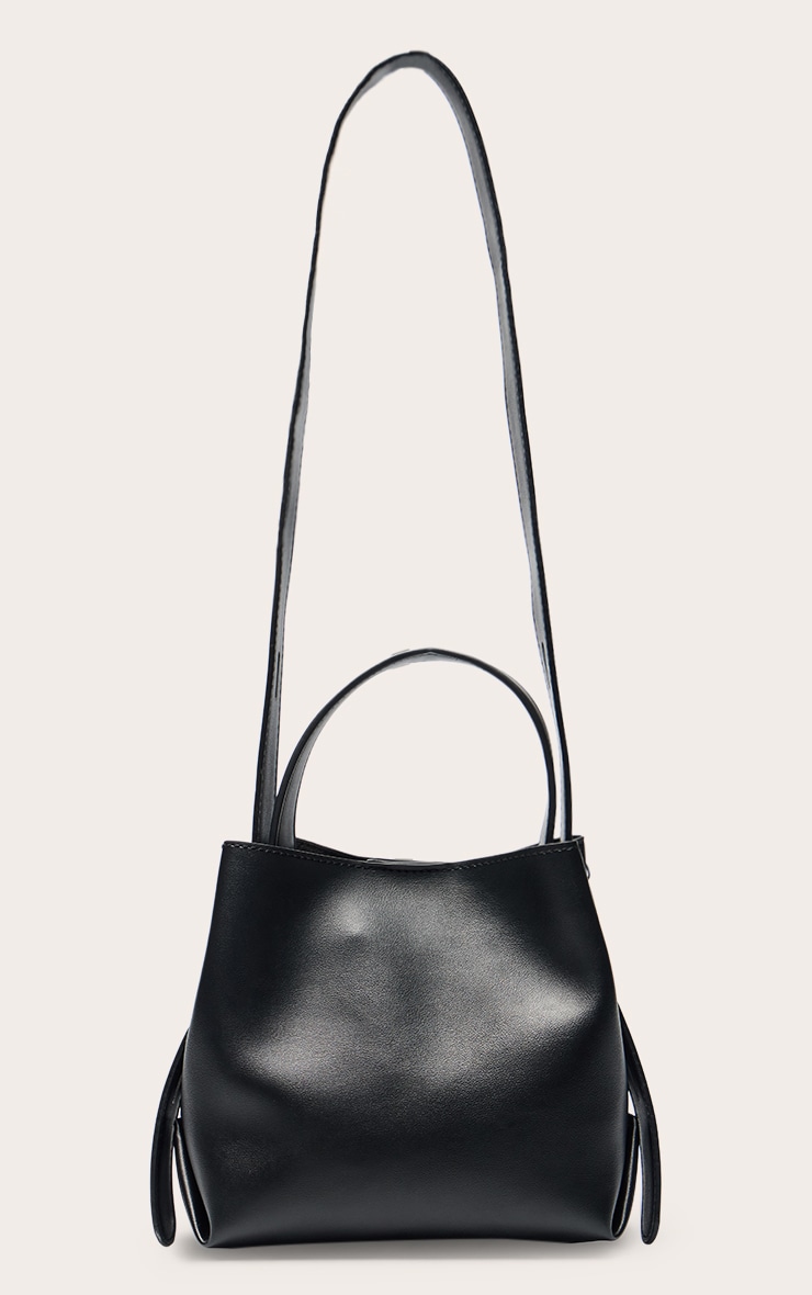 Black Faux Leather Mini Bucket Crossbody Bag image 3