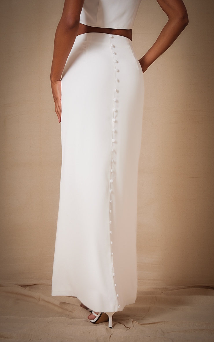 Premium White Woven Button Detail Maxi Skirt image 3