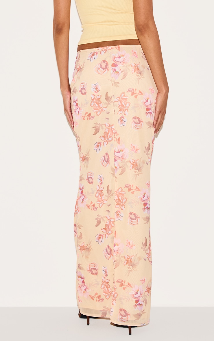 Lemon Floral Print Chiffon Maxi Skirt image 3