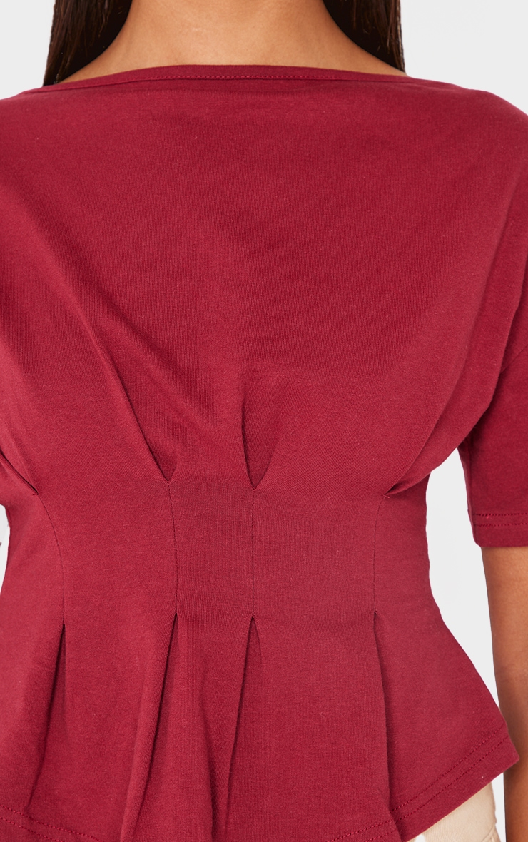  Burgundy Cinched Waist Structured T Shirt image 4