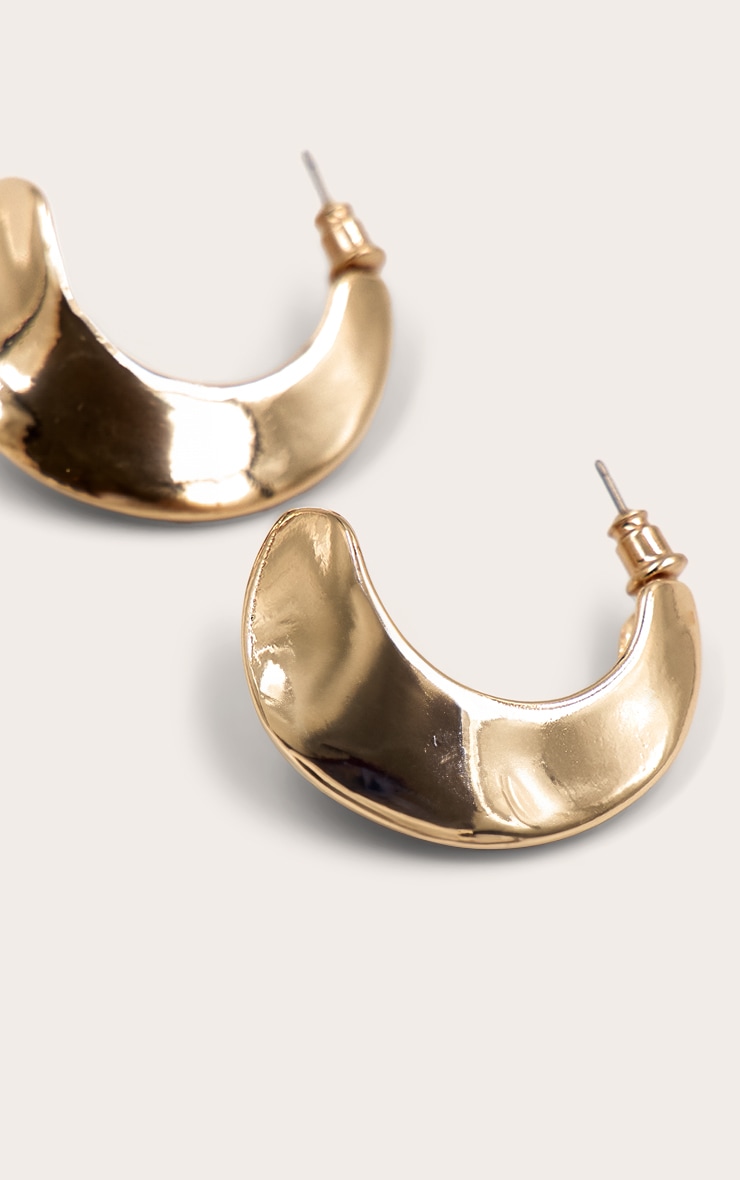 Gold Angled Crescent Scooped Hoop Earrings image 3